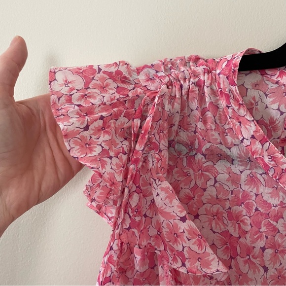 Banjanan Pink Floral Top Cinch Sleeve - Picture 2 of 6
